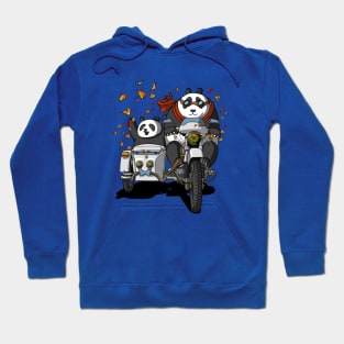 Panda Bears Riding Motorcycle Funny Cartoon Race Hoodie